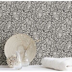 NuWallpaper NUS3625 Sleepy Owls Peel & Stick Wallpaper, Charcoal